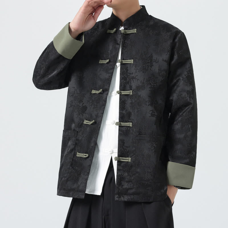 Cotton Jacquard Stand-Collar Mindful Meditation Men's Jacket