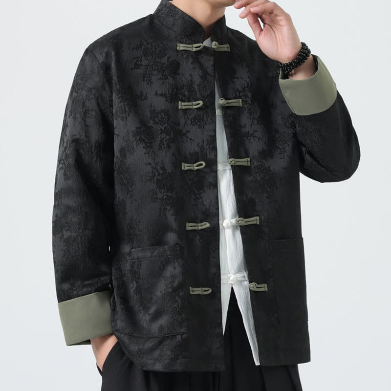 Cotton Jacquard Stand-Collar Mindful Meditation Men's Jacket