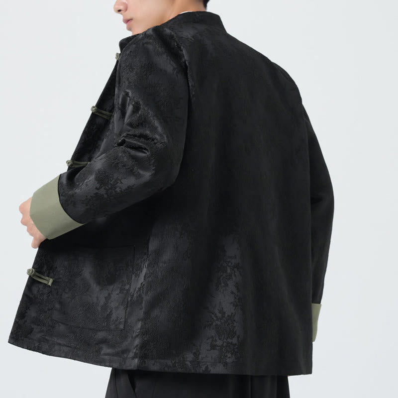 Cotton Jacquard Stand-Collar Mindful Meditation Men's Jacket