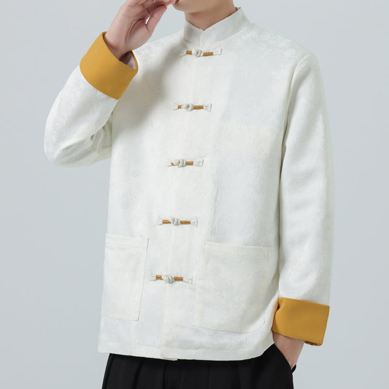 Cotton Jacquard Stand-Collar Mindful Meditation Men's Jacket