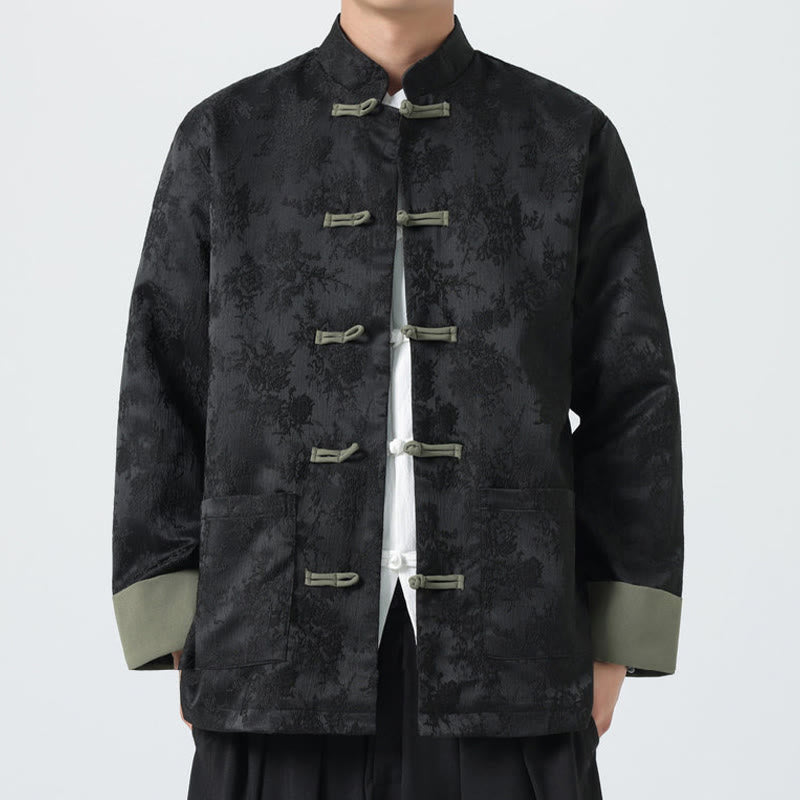 Cotton Jacquard Stand-Collar Mindful Meditation Men's Jacket