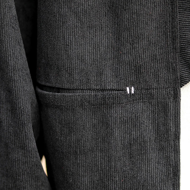 Solid Color Open Front Long Sleeve Jacket Men's Cotton Corduroy Kimono With Pockets