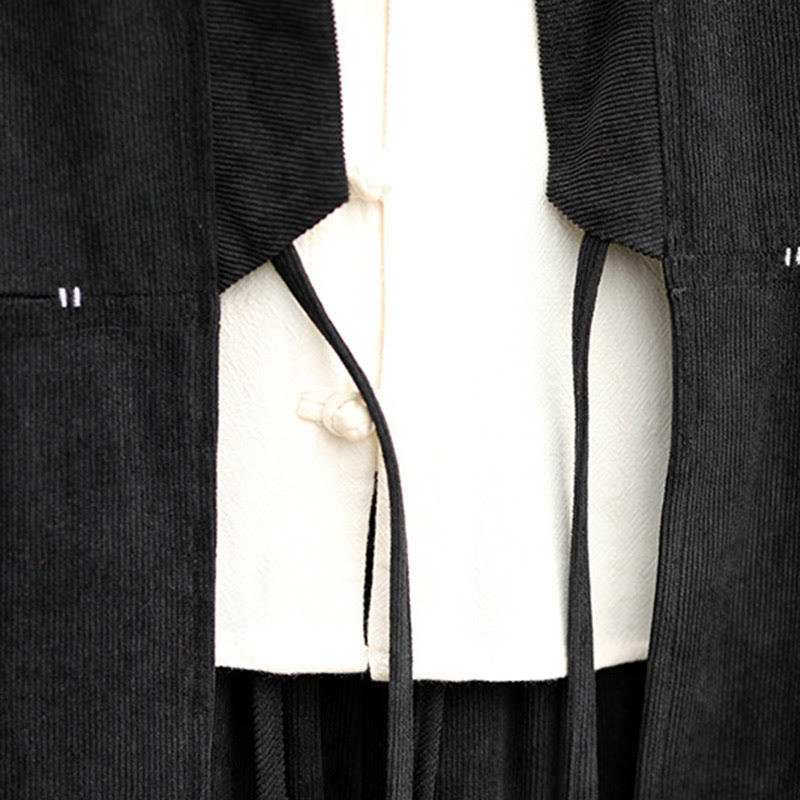 Solid Color Open Front Long Sleeve Jacket Men's Cotton Corduroy Kimono With Pockets