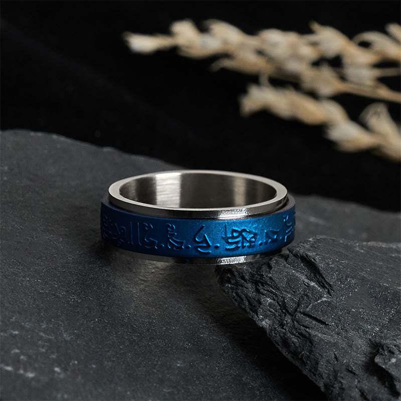 Tibetan Medicine Buddha Mantra Spinner Titanium Steel Balance Ring