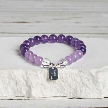 Natural Strawberry Quartz & Lotus Beaded Gemstone Bracelet with Amethyst or Rose Quartz