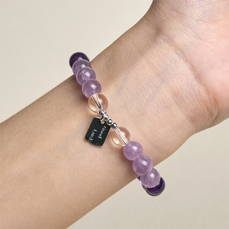 Natural Strawberry Quartz & Lotus Beaded Gemstone Bracelet with Amethyst or Rose Quartz