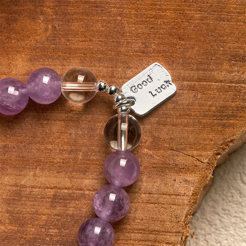 Natural Strawberry Quartz & Lotus Beaded Gemstone Bracelet with Amethyst or Rose Quartz