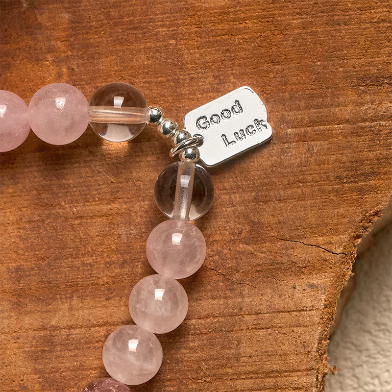 Natural Strawberry Quartz & Lotus Beaded Gemstone Bracelet with Amethyst or Rose Quartz