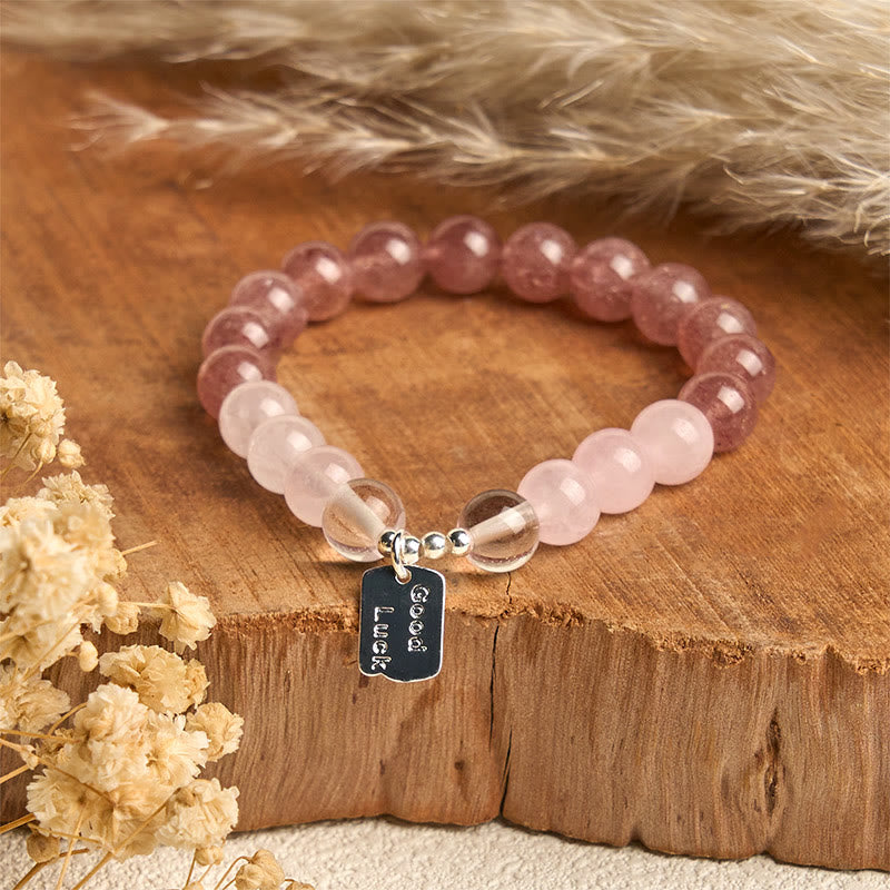 Natural Strawberry Quartz & Lotus Beaded Gemstone Bracelet with Amethyst or Rose Quartz