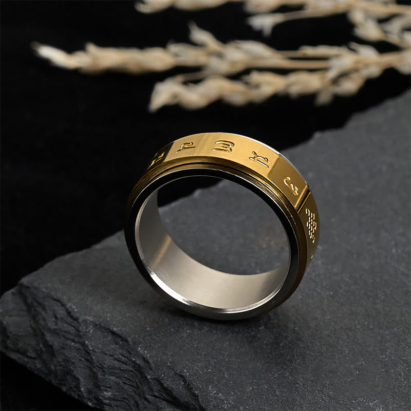 Tibetan Om Mani Padme Hum Titanium Steel Kinetic Spinner Peace Ring