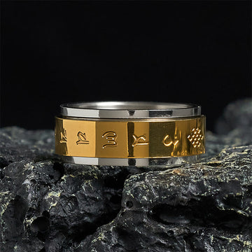 Tibetan Om Mani Padme Hum Titanium Steel Kinetic Spinner Peace Ring