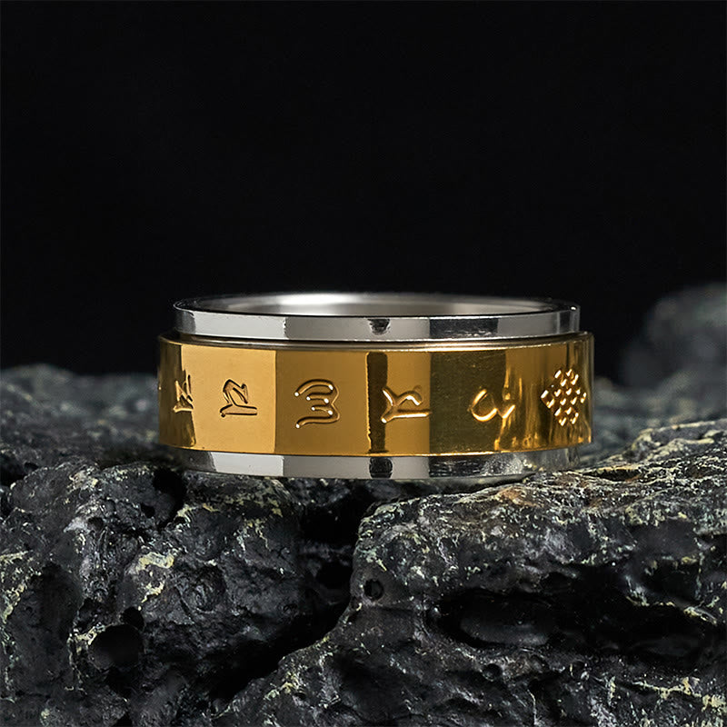 Tibetan Om Mani Padme Hum Titanium Steel Kinetic Spinner Peace Ring
