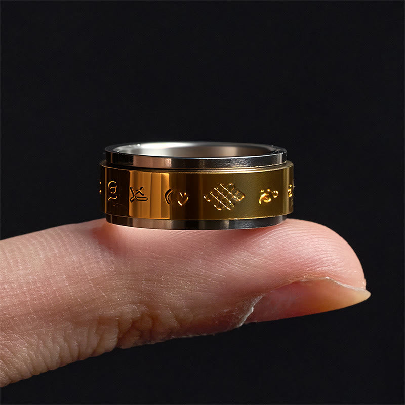 Tibetan Om Mani Padme Hum Titanium Steel Kinetic Spinner Peace Ring