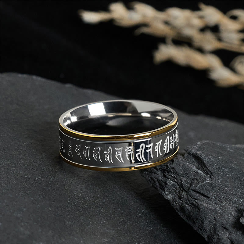 Tibetan Scriptures Shurangama Mantra Titanium Steel Spinner Balance Ring