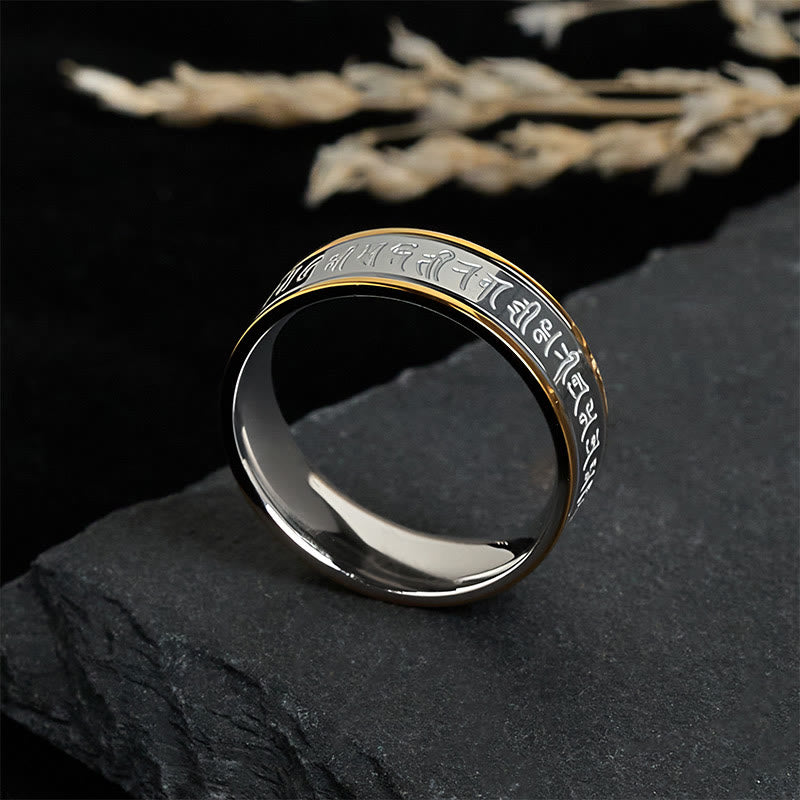 Tibetan Scriptures Shurangama Mantra Titanium Steel Spinner Balance Ring