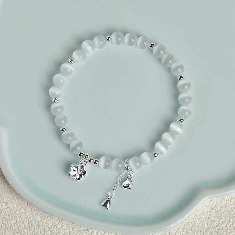 Natural White Cat's Eye Cherry Blossom Peace Bracelet