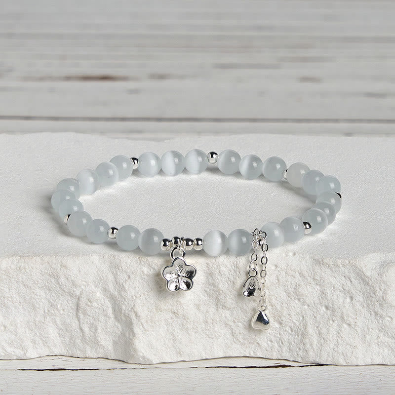 Natural White Cat's Eye Cherry Blossom Peace Bracelet