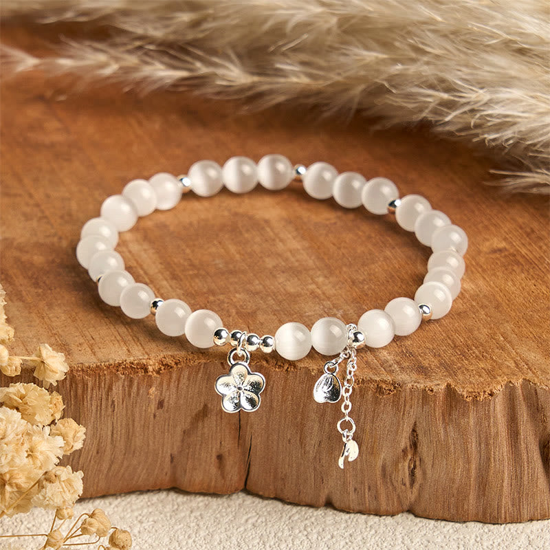 Natural White Cat's Eye Cherry Blossom Peace Bracelet