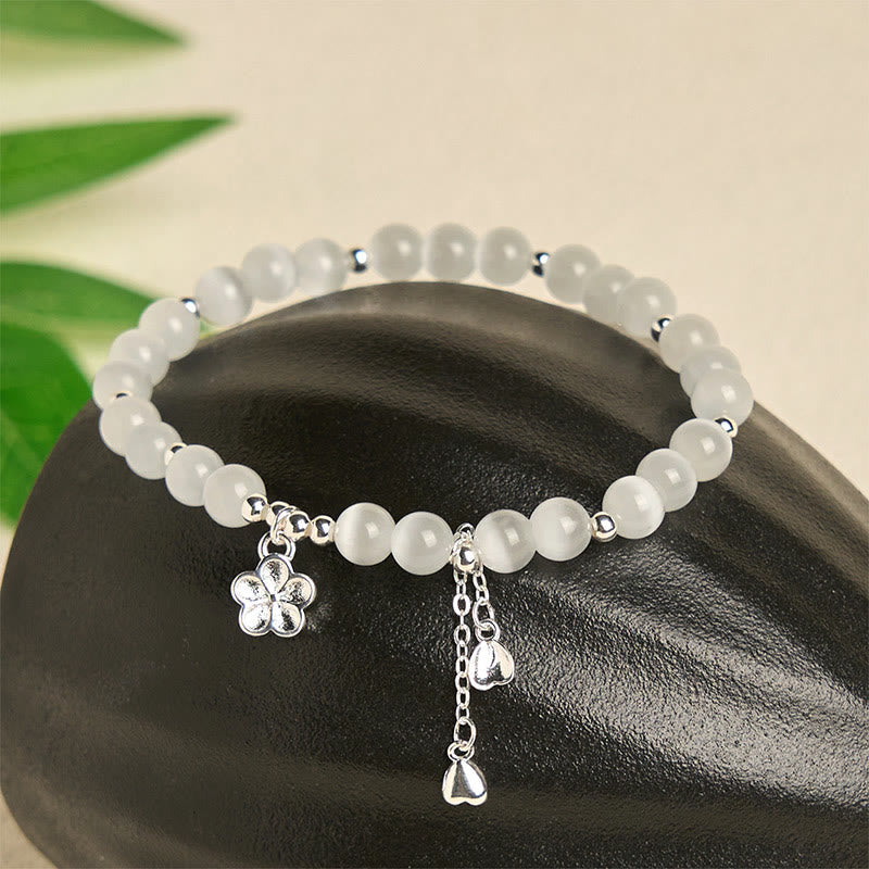 Natural White Cat's Eye Cherry Blossom Peace Bracelet