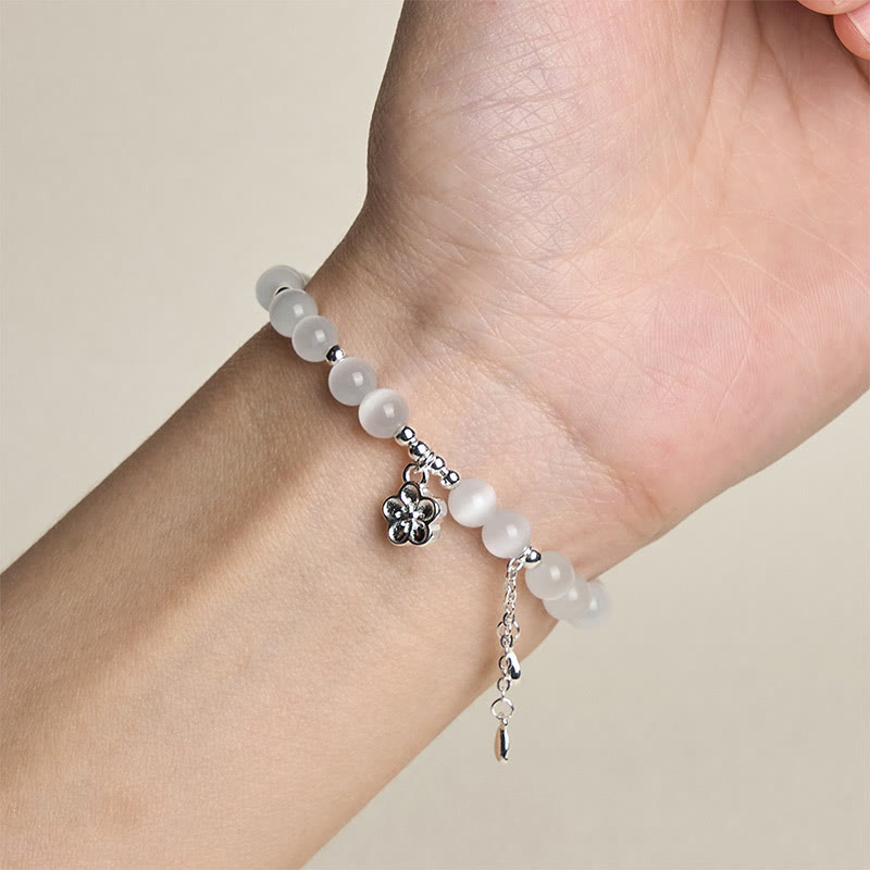 Natural White Cat's Eye Cherry Blossom Peace Bracelet