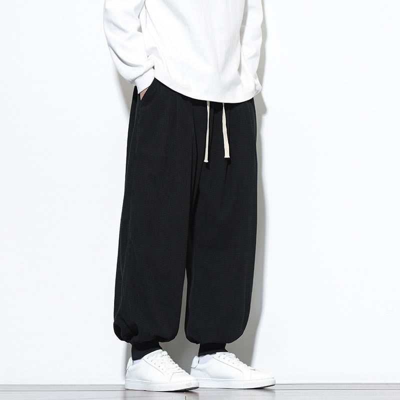 Fall Plain Drawstring Simple Design Men's Harem Cotton Corduroy Pants With Pockets