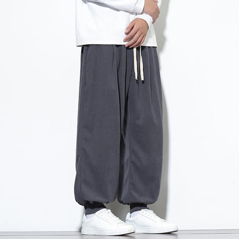 Fall Plain Drawstring Simple Design Men's Harem Cotton Corduroy Pants With Pockets