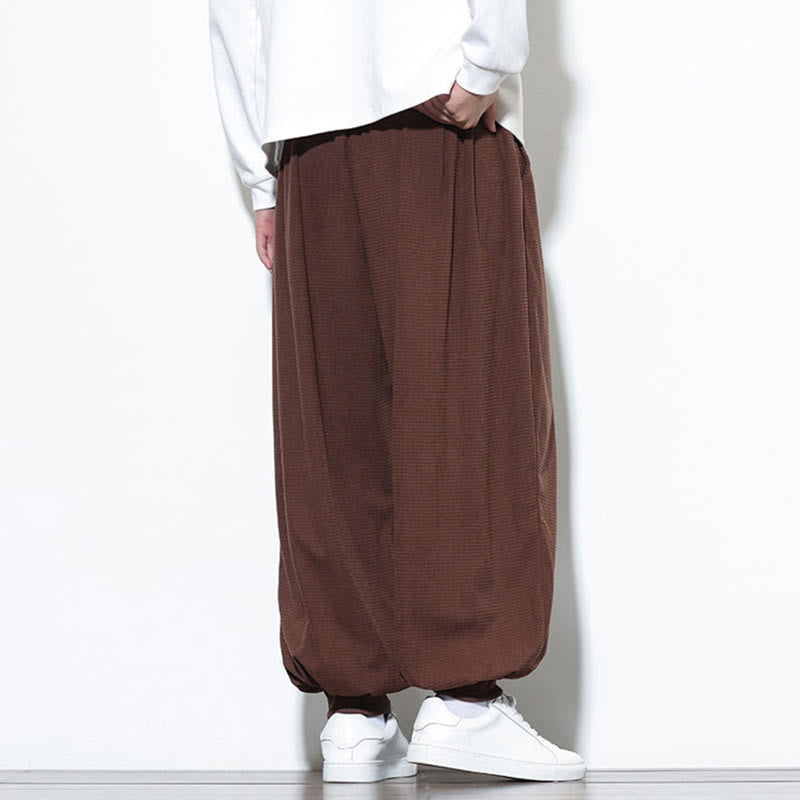 Fall Plain Drawstring Simple Design Men's Harem Cotton Corduroy Pants With Pockets