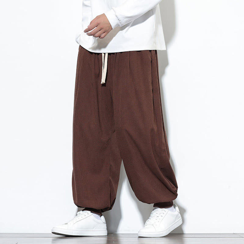 Fall Plain Drawstring Simple Design Men's Harem Cotton Corduroy Pants With Pockets