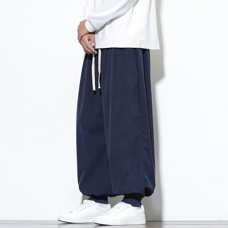 Fall Plain Drawstring Simple Design Men's Harem Cotton Corduroy Pants With Pockets