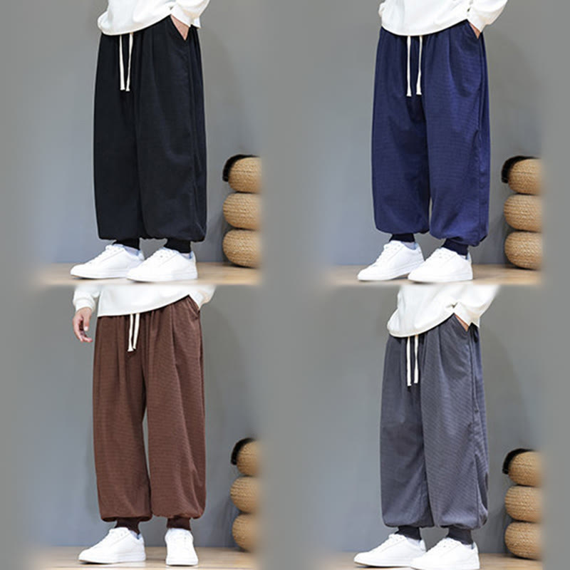 Fall Plain Drawstring Simple Design Men's Harem Cotton Corduroy Pants With Pockets