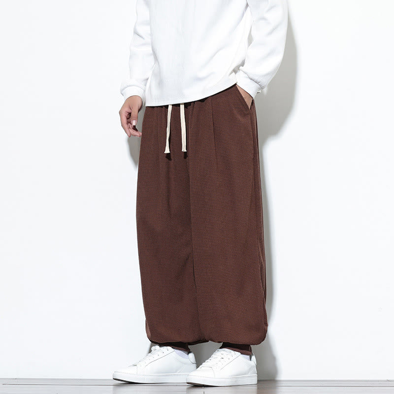 Fall Plain Drawstring Simple Design Men's Harem Cotton Corduroy Pants With Pockets