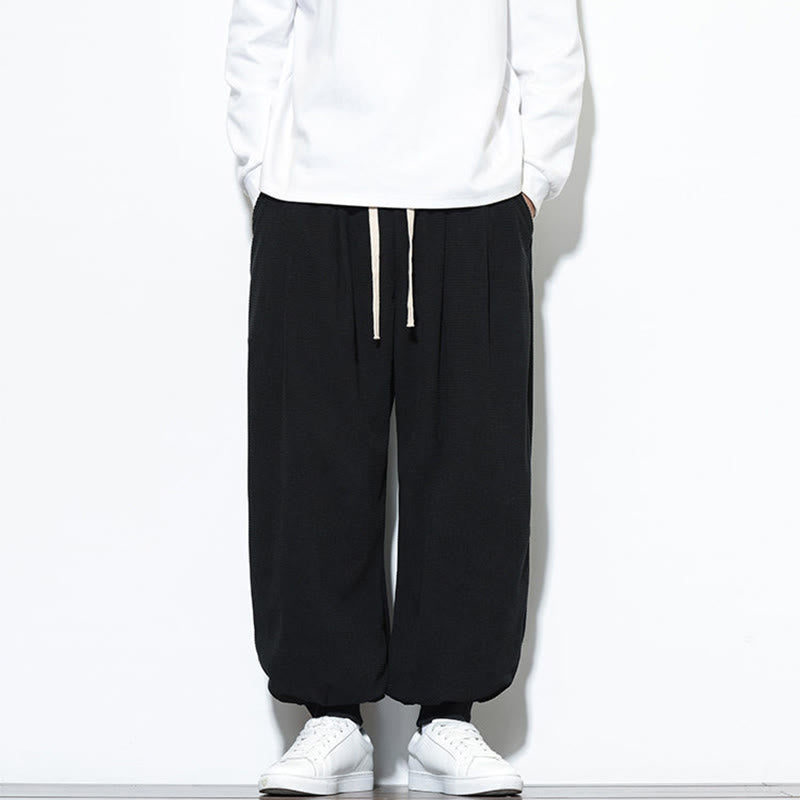 Fall Plain Drawstring Simple Design Men's Harem Cotton Corduroy Pants With Pockets