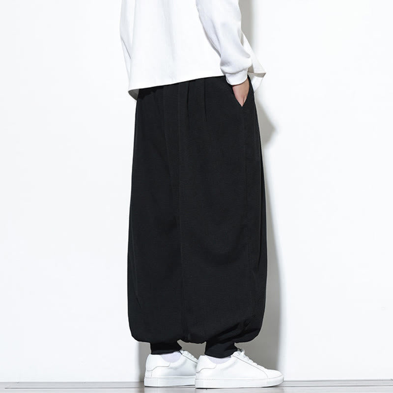 Fall Plain Drawstring Simple Design Men's Harem Cotton Corduroy Pants With Pockets