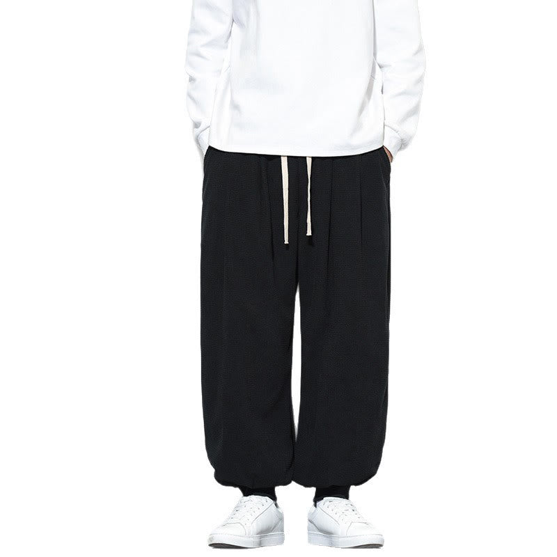 Fall Plain Drawstring Simple Design Men's Harem Cotton Corduroy Pants With Pockets