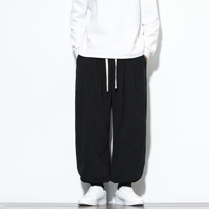 Fall Plain Drawstring Simple Design Men's Harem Cotton Corduroy Pants With Pockets