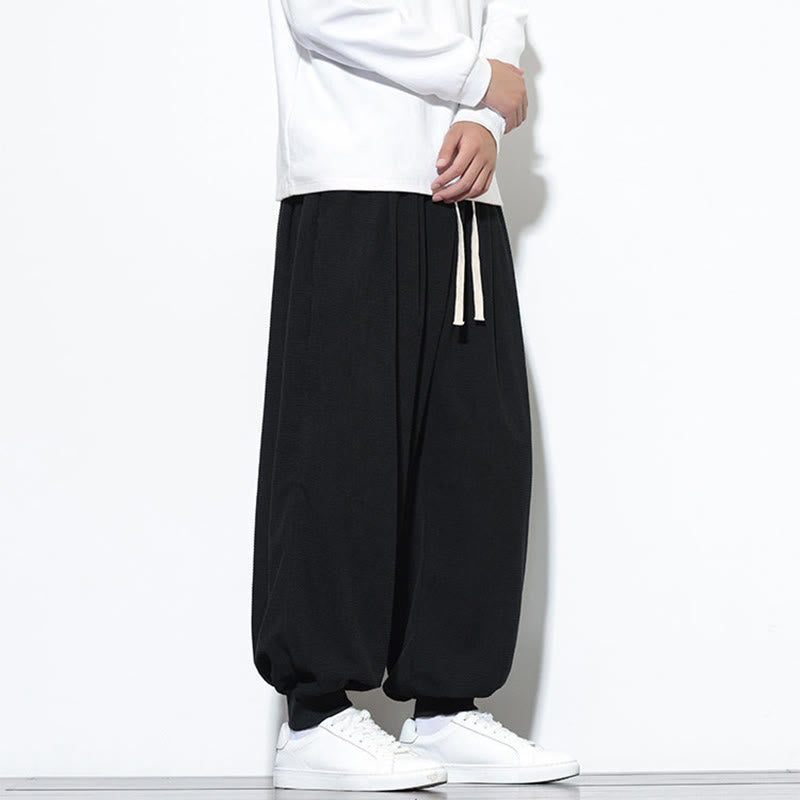 Fall Plain Drawstring Simple Design Men's Harem Cotton Corduroy Pants With Pockets