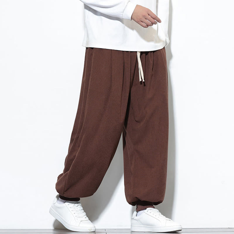 Fall Plain Drawstring Simple Design Men's Harem Cotton Corduroy Pants With Pockets