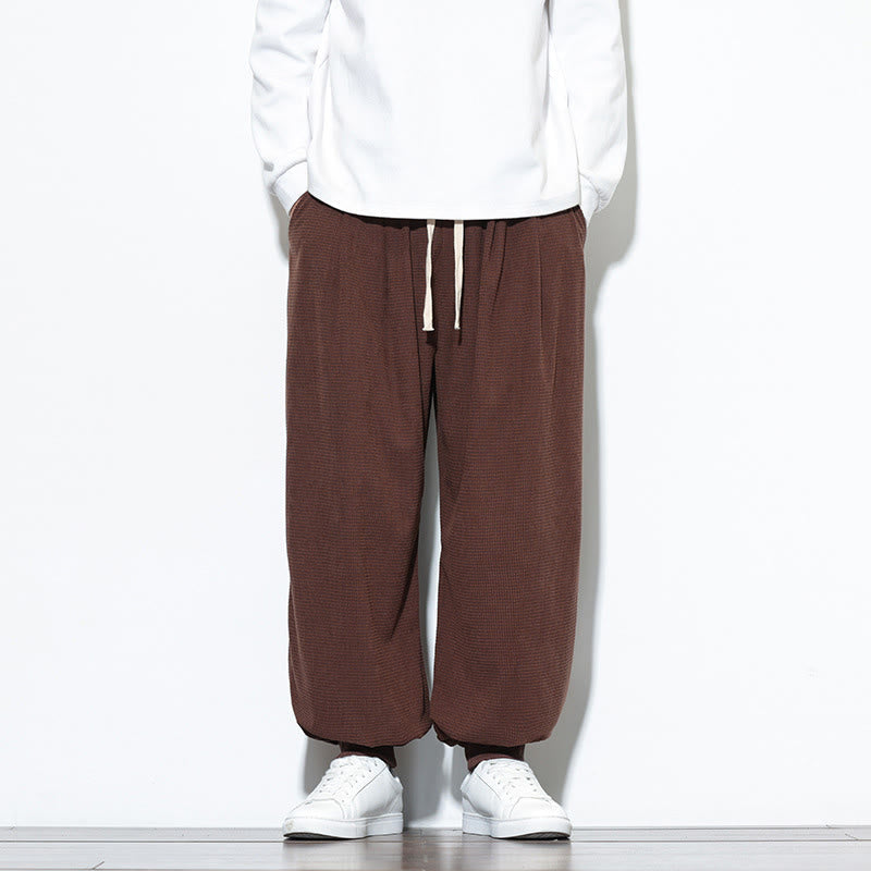 Fall Plain Drawstring Simple Design Men's Harem Cotton Corduroy Pants With Pockets