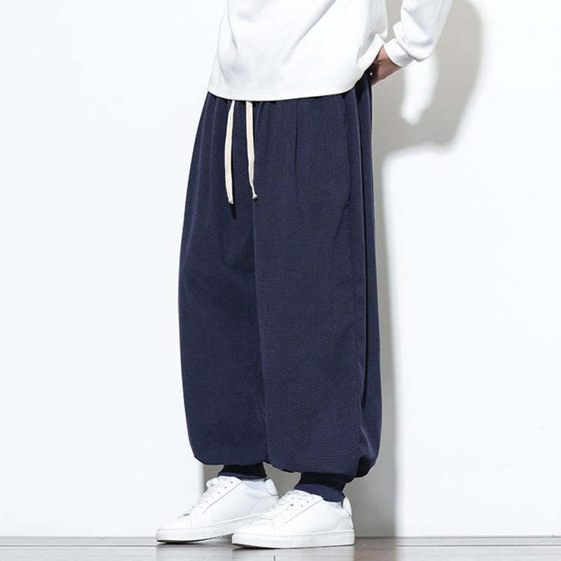 Fall Plain Drawstring Simple Design Men's Harem Cotton Corduroy Pants With Pockets