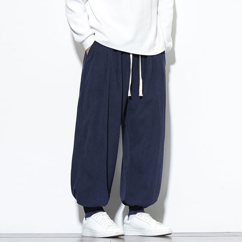 Fall Plain Drawstring Simple Design Men's Harem Cotton Corduroy Pants With Pockets
