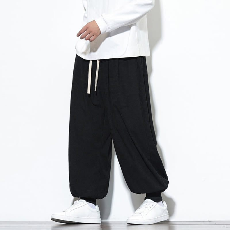 Fall Plain Drawstring Simple Design Men's Harem Cotton Corduroy Pants With Pockets