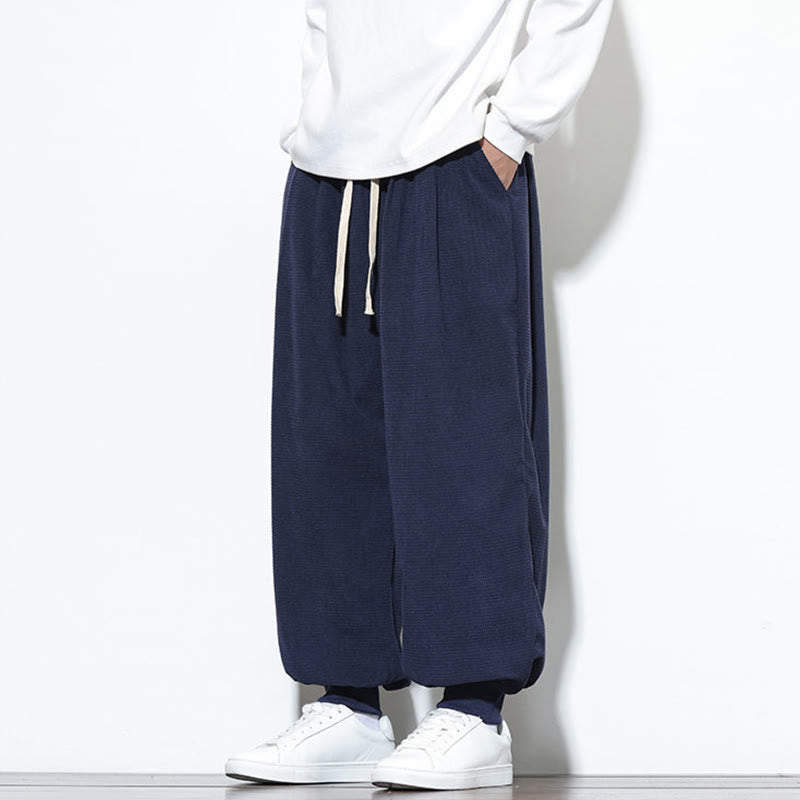 Fall Plain Drawstring Simple Design Men's Harem Cotton Corduroy Pants With Pockets