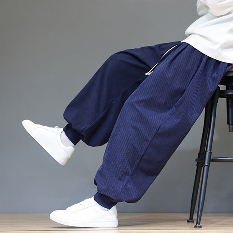 Fall Plain Drawstring Simple Design Men's Harem Cotton Corduroy Pants With Pockets
