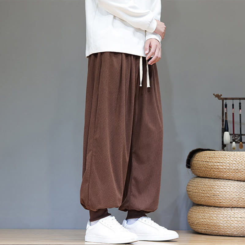 Fall Plain Drawstring Simple Design Men's Harem Cotton Corduroy Pants With Pockets