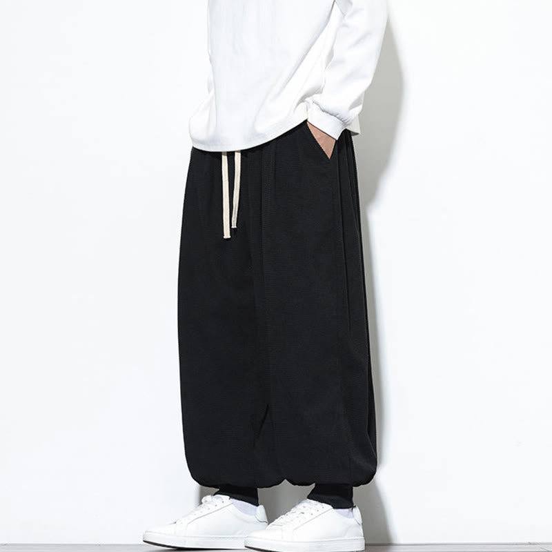 Fall Plain Drawstring Simple Design Men's Harem Cotton Corduroy Pants With Pockets