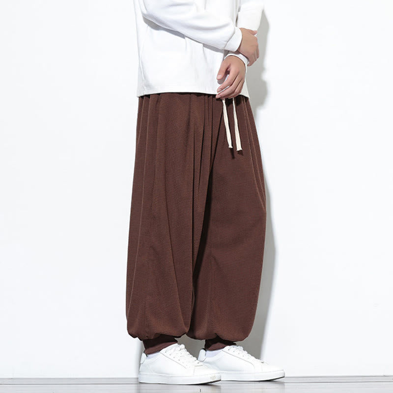 Fall Plain Drawstring Simple Design Men's Harem Cotton Corduroy Pants With Pockets