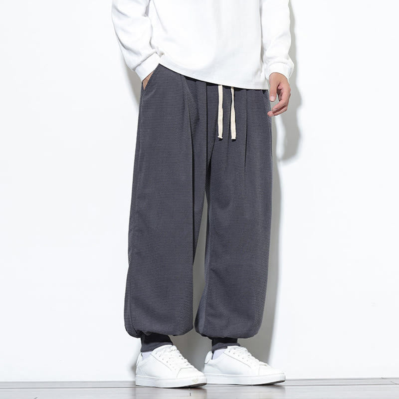 Fall Plain Drawstring Simple Design Men's Harem Cotton Corduroy Pants With Pockets