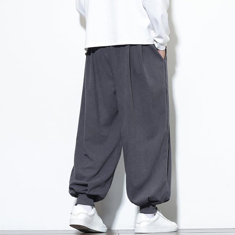 Fall Plain Drawstring Simple Design Men's Harem Cotton Corduroy Pants With Pockets