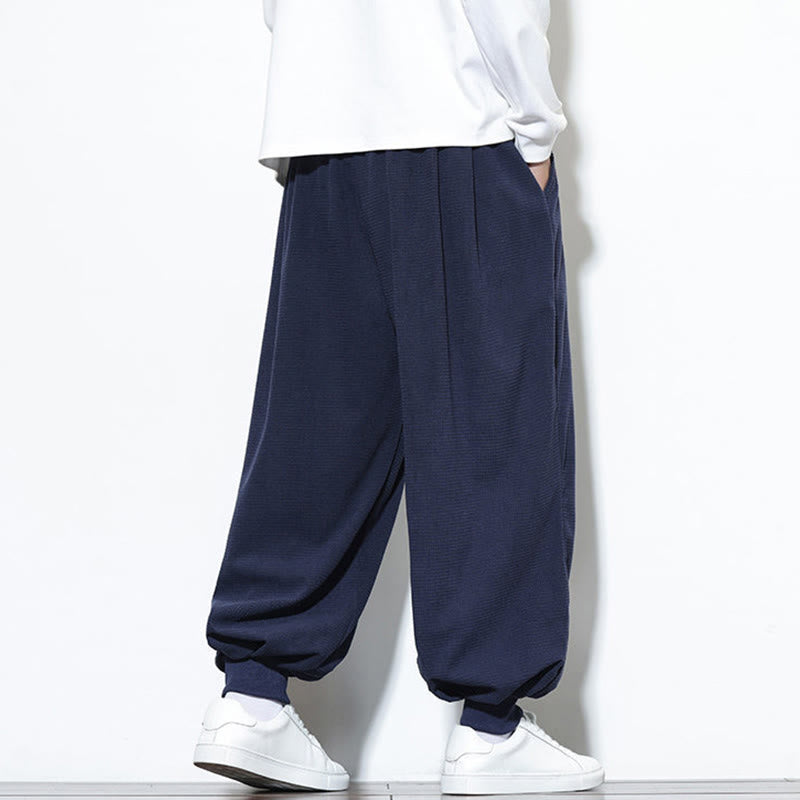 Fall Plain Drawstring Simple Design Men's Harem Cotton Corduroy Pants With Pockets