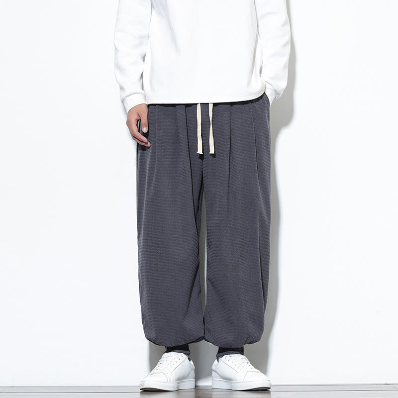 Fall Plain Drawstring Simple Design Men's Harem Cotton Corduroy Pants With Pockets